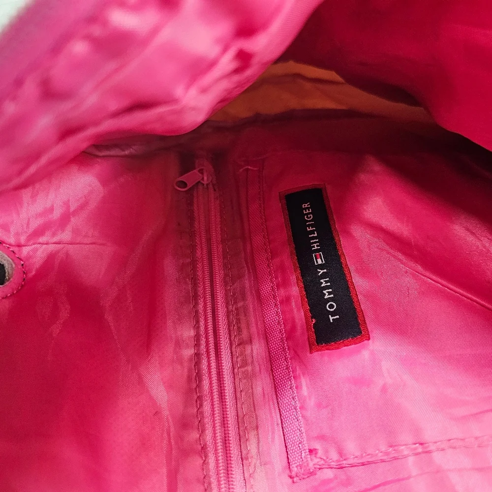 Tommy Hilfiger Beige and Pink Sling Backpack with Front Bungee